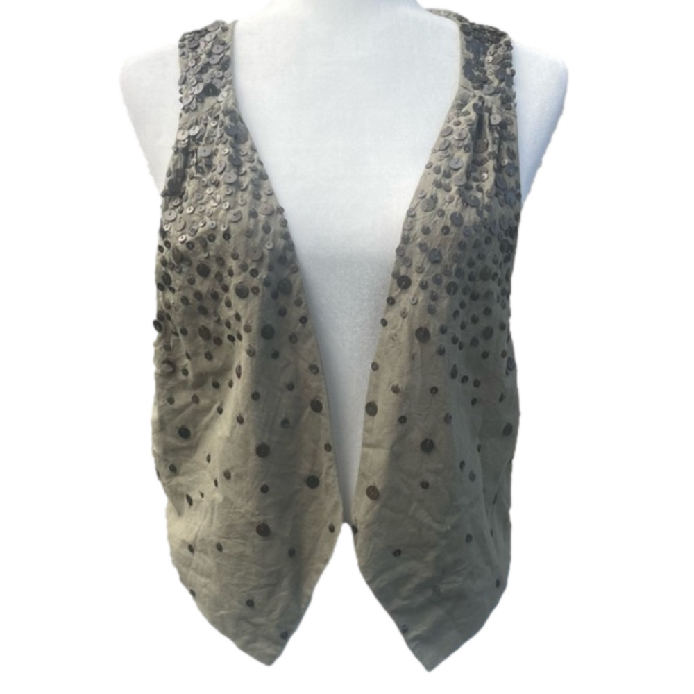 Y2K American Eagle Sage Green Sequence Open Front Vest Size L/XL